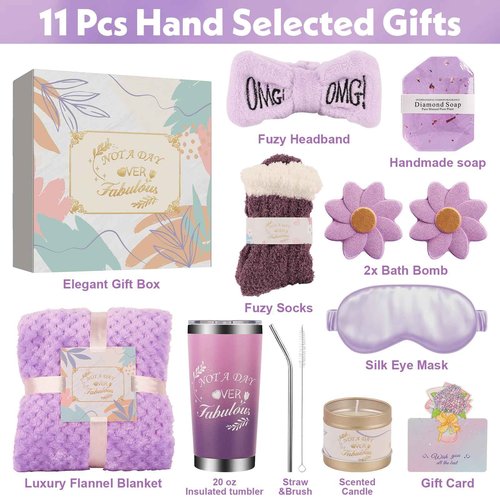 Luxury Spa Gift Basket for Women Self Care Gifts for Women Get Well Gifts With Bath Salts,Blanket Relaxing Gifts for Mom Girlfriend Wife Daughter Perfect For Mother's Day (Purple)