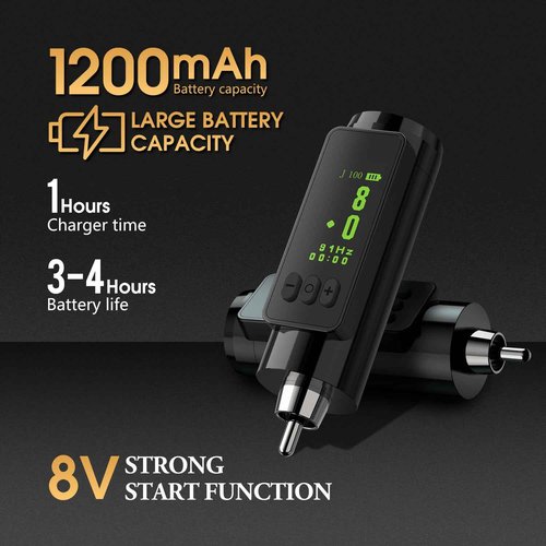 Tattoo Power Supply - Ambition Mini Wireless Portable RCA Tattoo 1200mAh Battery Pack with LED Digital Display for Rotary Tattoo Machine