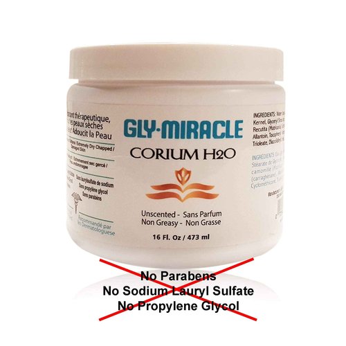 GLY MIRACLE CLEAN Corium H2O Deep Moisture Cream 16 oz Jar Long-Lasting Hydration for Dry, Cracked Skin Non-Greasy, Fragrance-Free with Pure Glycerin Safe for Sensitive Skin No Parabens/Sulfates