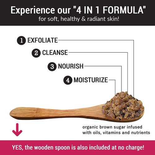 pureSCRUBS Premium Coconut Brown Sugar Scrub | Face, Feet & Full Body Scrub | Large 16oz Jar Includes Wooden Spoon, Loofah & Mini Exfoliating Bar Soap