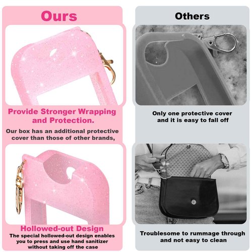 Palksky Hand Sanitizer Spray Case for Touchland,Protective Case with Keychain for Power Mist and Glow Mist1 fl oz(Glitter Sequin Pink),Travel Size