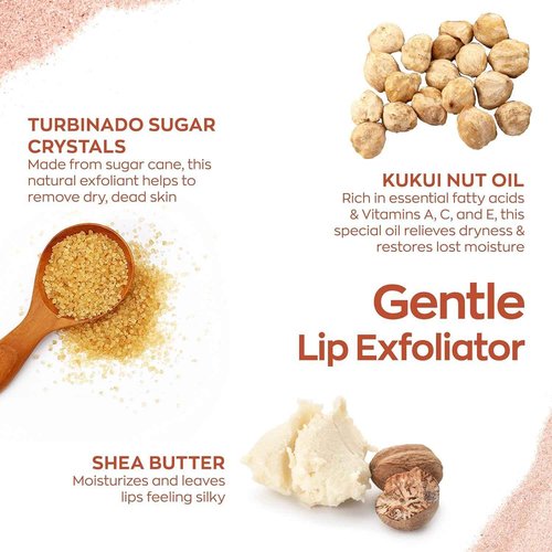 Hanalei Sugar Lip Scrub and Lip Treatment (Rose Tint) Bundle, Made with Raw Cane Sugar and Real Hawaiian Kukui Nut Oil (Cruelty free, Paraben free)