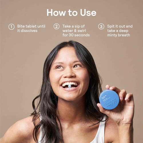 HUPPY Mouthwash Tablets with Nano Hydroxyapatite - Refreshes Breath and Remineralizes Teeth - Hydroxyapatite Tabs Perfect for Travel - Nanohydroxyapatite Mouthwash, 124ct, Cool Mint Flavor