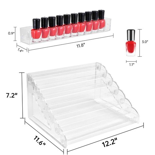 Nimiah Nail Polish Organizer Holder - 7 Layers Nail Supplies Rack Holds up to 96 Bottles Clear Acrylic Display Shelf for Eyeglass Essential Oils Ink Storage