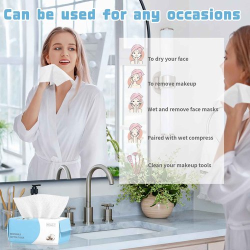100 Count Disposable Face Towel, Biodegradable Facial Dry Wipes, Super Soft & Thick Face Cloth, Lint-Free Face Towelettes for Sensitive Skincare, Makeup Remover Dry Wipes, Facial Cleansing (4 Pack)