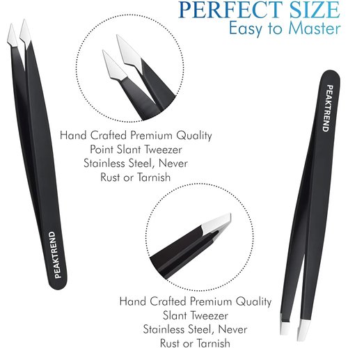 PeakTrend 4-Piece Tweezers Set, High Precision Stainless Steel Eyebrow Tweezers for Facial Hair, Inward Growing Hair and Splinter Remover Kit, Suitable for Women and Men with Leather Travel Case
