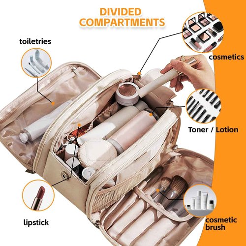 YDR Cosmetic Bag Large Capacity,Travel Makeup Bag with Divider Portable Toiletry Bag Make Up Punch Storage Women