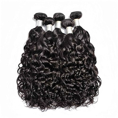 Czrleaty Human Hair Bundles with Closure, Water Wave Bundles with Closure Short Curly Wet and Wavy Bundles Human Hair with Closure (8/8/8/8/8+8)