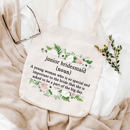 WCGXKO Junior Bridesmaid Gift Maid of Honor Proposal Gift Wedding Day Zipper Pouch Makeup Bag For Bridesmaid (Junior Bridesmaid tote)