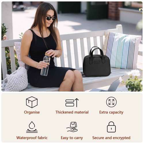 JOURMON Makeup Bag Protable Quilted Makeup Bag Travel Essentials Pouch Cosmetic Bag for Women, Black