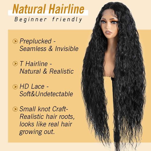 JOEDIR HAIR Super Long Wigs for Women 36 inch Lace Front Wig 5 Inch Middle Parting Synthetic Hair Bohemian Waves (RC1B)