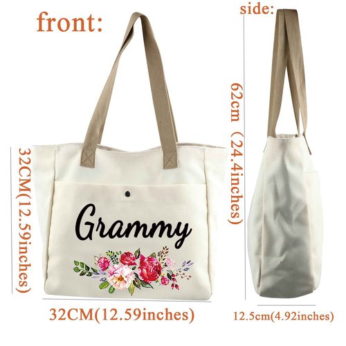 JYTAPP Grammys Gifts for Grandma Cosmetic Bag for Grandmothers Women Best Grams Ever Gifts for Grammie Grandmother Travel Zipper Pouch (Beige Tote Bag)