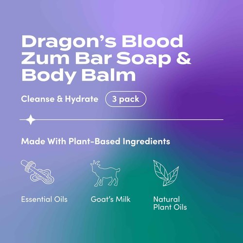 Indigo Wild Zum Bundle – Goat’s Milk Soap Bars & Zum Rub Moisturizer – Dragon's Blood Scent – 2 Soap Bars (3 oz) & 1 Rub (2.5 oz)