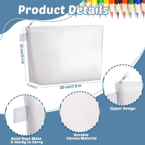 Weewooday 12 Pieces Blank Canvas Makeup Bags with Bottom Handle Bulk Sublimation Zipper Pouch Canvas Cosmetic Bags for Women Student Thanksgiving Christmas DIY Craft Travel Toiletry Pencil(White)