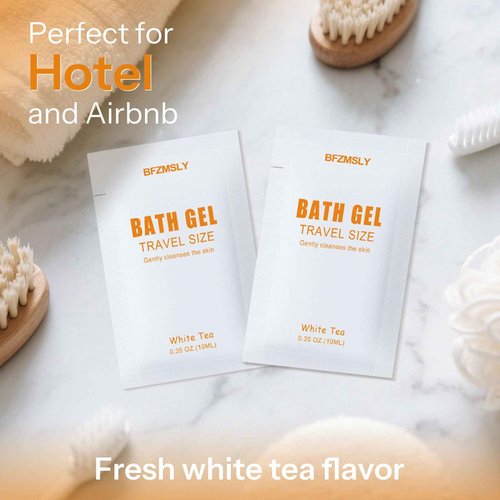 BFZMSLY 200 Pack Travel Size Body Wash Packets Bulk (0.35oz, White Tea Scent) – Mini Individual Pack TSA Approved Toiletries for Guest Body Wash for Hotels, Airbnb, Travel & Hospitality