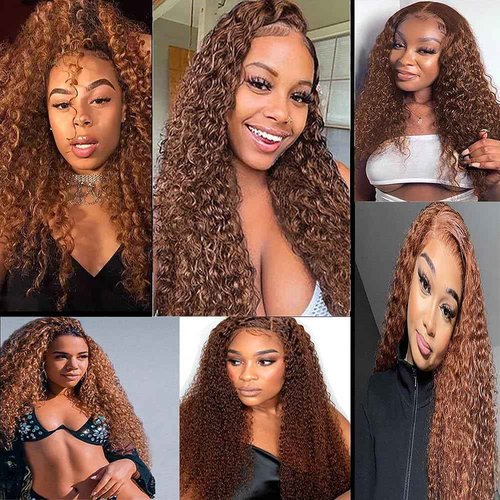 #30 Human Hair Bundles Curly Wave 14 16 18 Inch Kinkycurly Bundles Human Hair Unprocessed Native Virgin Hair 100/PC 3 Extensions Light Brown Color Wet and Wavy Human Hair Extensions for Women