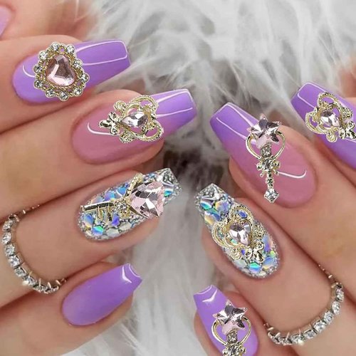 COOSLIM 30pcs Pink Heart Nail Charms - Luxury Alloy Rhinestones & Gems for Nail Art