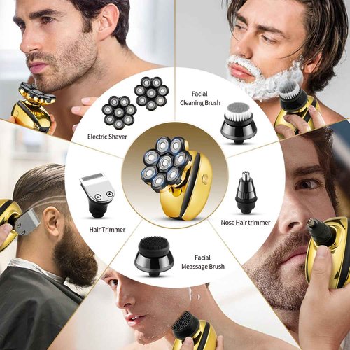 ROZIAPRO Head Shavers for Bald Men Rechargeable Electric Shavers for Men Cordless Electric Razor Waterproof 8D Head Hair Shaver Multifunctional Rotary Shaver Grooming Kit