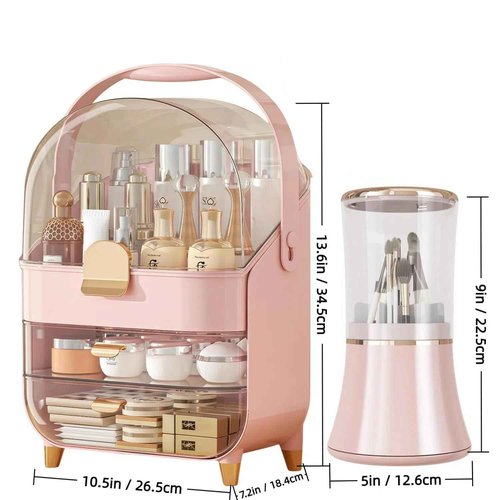 Makeup Organizers for Vanity, Skincare Organizers Cosmetic Display Cases with Transparent Cover, Teen Girls Gift for Bathroom Countertop, Lipstick Organizer