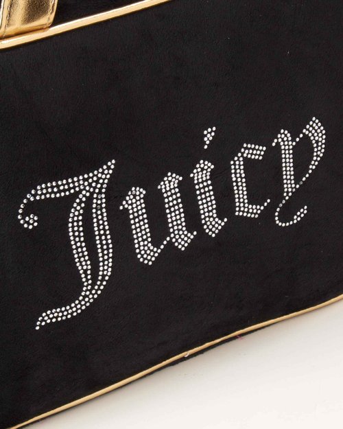 Juicy Couture Black Makeup Bag Cosmetics Organizer Travel Essentials Weekender Velour Rhinestone Gold Trim