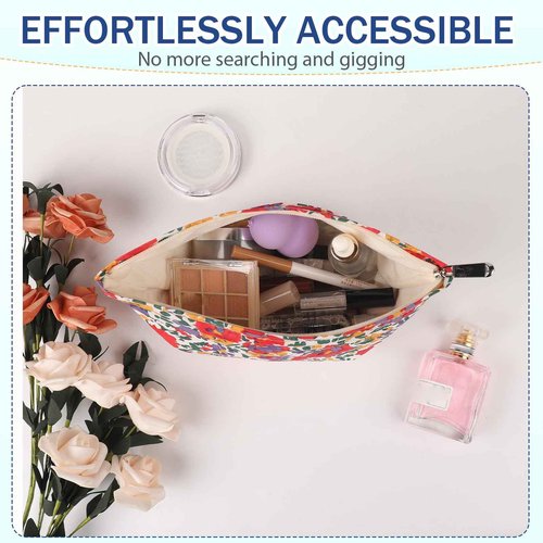 lllyan Travel Makeup Bag Zipper Pouch Fashionable Print Design, Spacious Cosmetic Bag Can Also Purse Organizer Pouches(Red print)