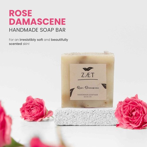 ZÆT 8-Pack Rose Damascene Bar Soap – Natural Rose Extract with Olive Oil and Coconut Oil - Handmade Soap Bar for Face and Body - Gently Cleanses and Hydrates All Skin Types- For Men and Women