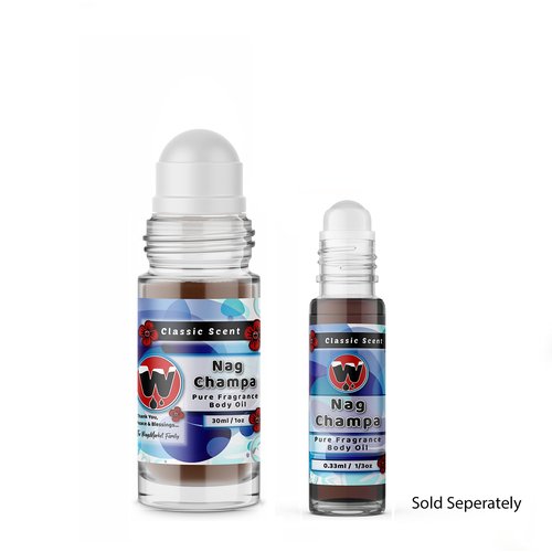 WagsMarket - Nag Champa Perfume Oil, from 0.33oz Roll On to 4oz Glass Bottle (1oz Roll-On)