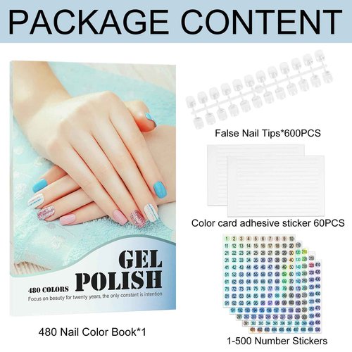 C12rtive 480 Nail Colors Book,Professional Nail Polish Chart Book with 600 Practice Tips & 1-500 Number Labels, Pre-Numbered Slots,Perfect for Salons and Home Use(Blue)