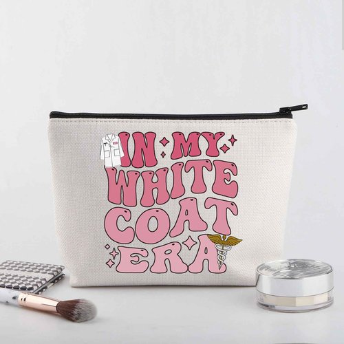 WSNANG In My White Coat Era Makeup Bag White Coat Ceremony Gift Future Doctor Zipper Bag Nurse Practitioner Gift (White Coat bag)