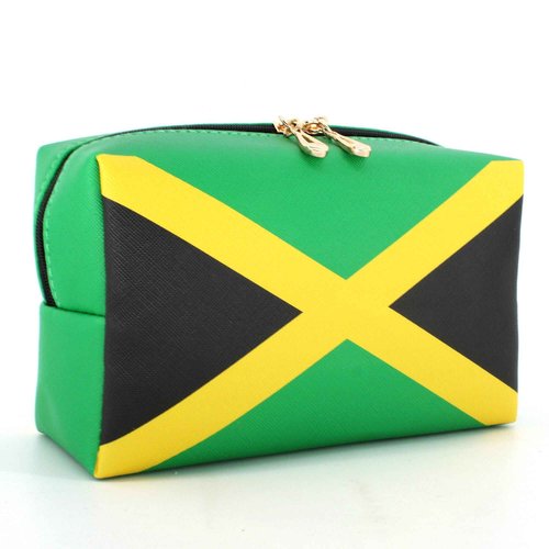 RGYLION Makeup Bag Travel Toiletry Bag Makeup Bag for Women PU Leather Waterproof Make up Bag for Women Girls Jamaica Flag Rasta Reggae Letter Afro(Jamaica