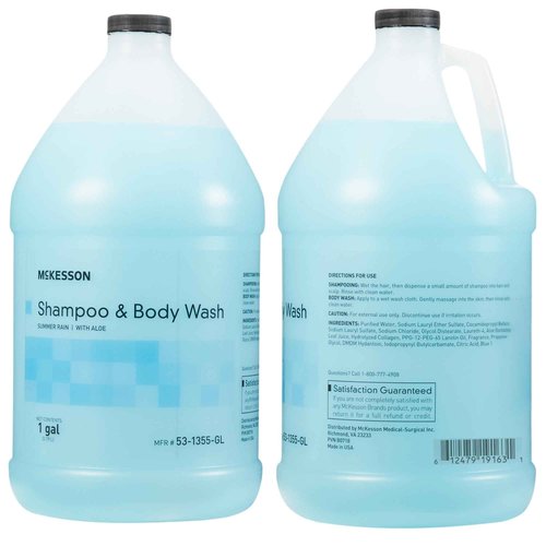McKesson Body Wash and Shampoo - 1 Gallon Bulk Refill Full Body Wash with Aloe, Summer Rain Scent - Sensitive Skin & Hair 2‑in‑1