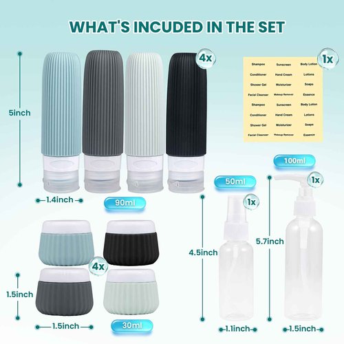 GLICPIX Travel Bottles for Toiletries TSA Approved 3oz Leak Proof Travel Size Toiletries, Travel Essentials with Toiletry Bag for Cosmetic Shampoo Conditioner Lotion