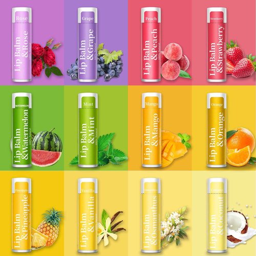 RBUGR 126 Pcs Lip Balm Bulk, 12 Flavored Pack of Lip Balms Pack Natural Moisturising Organic Lip Balm Set for Cracked Lips, Bulk Gifts Stocking Stuffers Party Favors(4.2g/0.15oz)