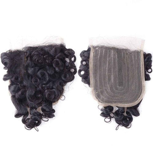 Peruvian Curly Hair Bundles Short Bob Wavy Curly Human Hair Bundles with Closure 10A Ocean Weave 6 Bundles with Closure 25g/Bundle(8"x6+8") Unprocessed Virgin Hair Bundle Natural Color