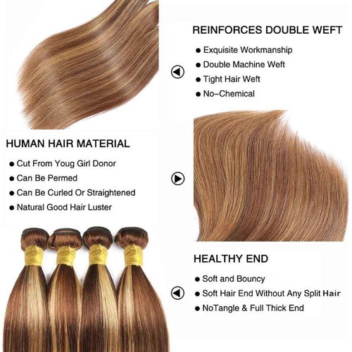 Ombre Bundles P4/27 Human Hair Bundle Honey Brown Straight Bundles 16 16 16 Inch Unprocessed Brazilian Remy Hair Extensions Healthy And Soft Double Weft Quick Weave Deals