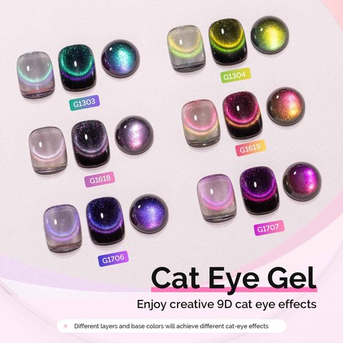 MelodySusie 9D Chameleon Cat Eye Gel Nail Polish Set 6 PCS, 0.5 Fl Oz Red Rosy Pink Glitter Holographic Magnetic Nail Polish with Magnet, UV Nail Polish for Nail Art Manicure Salon DIY at Home
