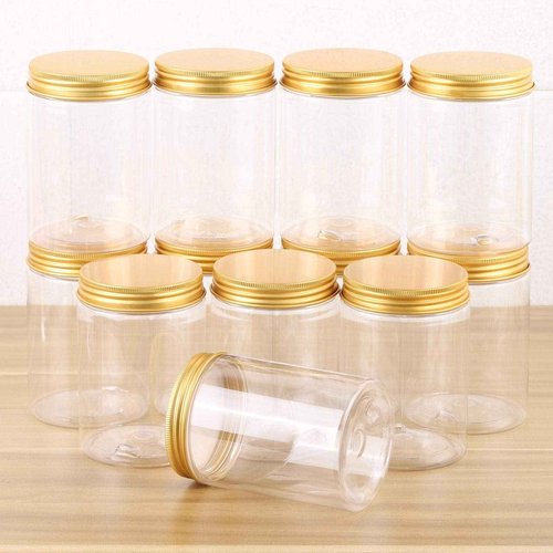 Tecbeauty 12-Pack 300ml Empty Large Refillable Clear Plastic Jars with Lids for Beauty Products, Round Containers for Slime, Cream, Multi Use, Gold