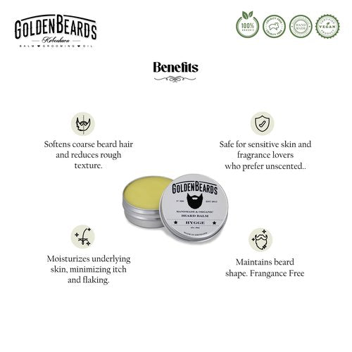 Bio Beard Balm -HYGGE - 60ML - 100% Organic by -Golden Beards- NON SCENTED Beard Oil