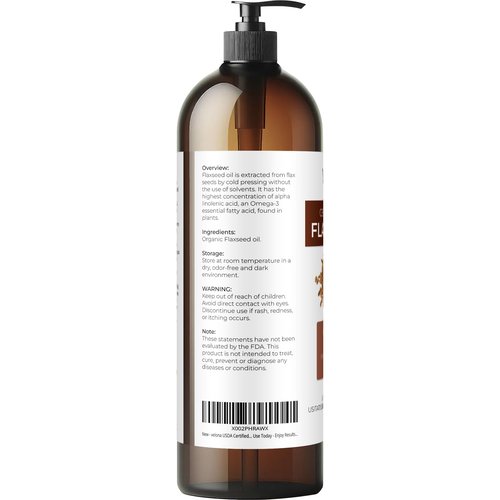 velona USDA Certified Organic Flaxseed Oil - 32 Fl Oz | 100% Pure and Natural Carrier Oil | Unrefined, Cold Pressed |Body, Face & Skin Care | Use Today - Enjoy Results…