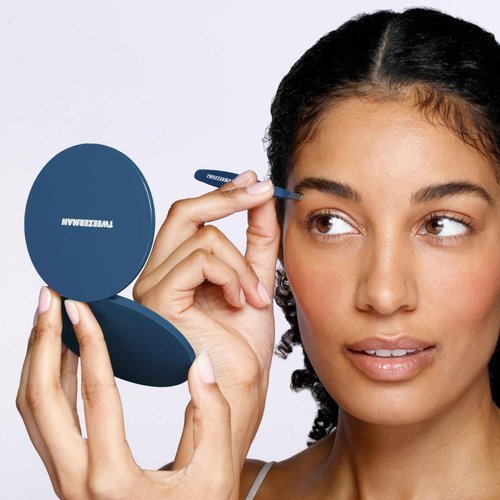 Tweezerman Brow & Lash Set - Compact Mirror, Mini Slant Tweezer and Lash Curler for All Eye Shapes