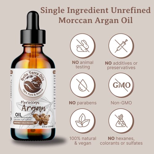 Bella Terra Oils - Argan Oil 16oz - Unrefined & Pure, Unlock the Magic of Moroccan Argan, Immerse in Natural Hair & Skin Nourishment