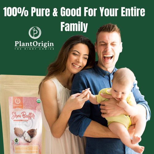 PLANTORIGIN Shea Butter 1 lb | Raw USDA Certified Organic | African Unrefined | Great for Hair, Skin, and your DIY Projects | Soap Making Base, Lip Balm, Stretch Mark Cream.