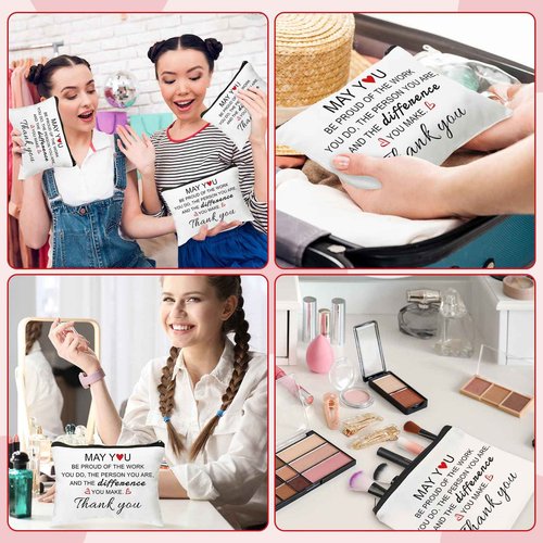 Talltalk 24 Pcs Thank You Gifts for Women Inspirational Employee Staff Appreciation Gifts Cosmetic Bags with Keychains Set Thank You Keyrings Sets for Coworkers Women Nurse Teacher