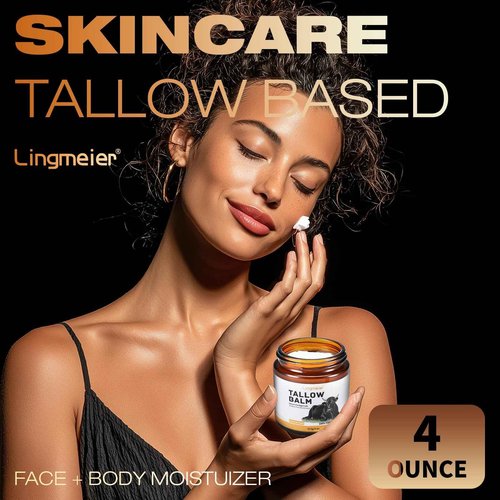 Lingmeier Beef Tallow for Skin, Whipped Tallow Balm with Grass Fed Beef Tallow and Honey Balm (Unscented), Natural Moisturizer Cream for Dry and Sensitive Skin, Eczema, Rosacea(4 OZ)
