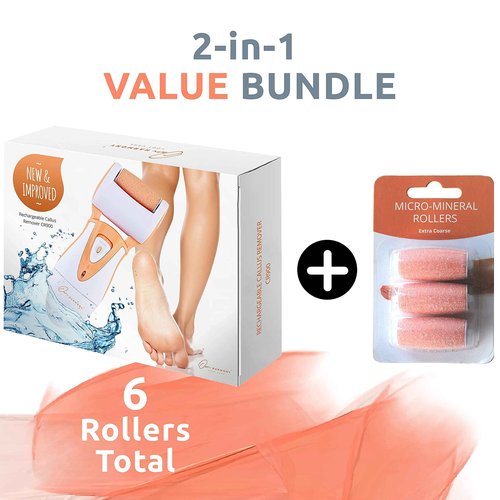 Own Harmony Electric Callus Remover for Feet and 6 Rollers Bundle: Professional Feet Care for Women, CR900 Rechargeable Foot Grinder & Electronic Foot File Pedi Sander for Cracked Heels & Hard Skin
