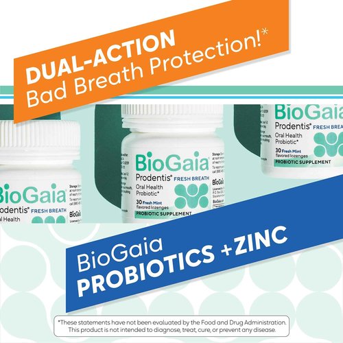 BioGaia Prodentis Fresh Breath | Oral Probiotics + Zinc | Fights Bad Breath & Halitosis | Boosts Fresh Breath | Promotes Healthy Gums & Teeth | Fresh Mint Flavored Dental Probiotic Lozenge