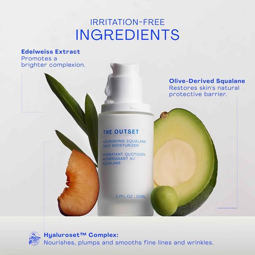The Outset Nourishing Squalane Daily Moisturizer - Gentle Fragrance Free Non-Comedogenic Cream - Barrier Repair, Hydrating - Clean, Vegan, Gluten Free - All Skin Types, Sensitive Skin - 1.7FL OZ