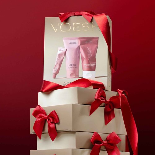 VOESH Hand & Body Glow Holiday Gift Set - 3-Piece Gift Set for Radiant Skin - Exfoliating Body Wash, Body Balm & Hand Balm - Vegan K-Beauty Korean Skincare - Fig & Amber Scent