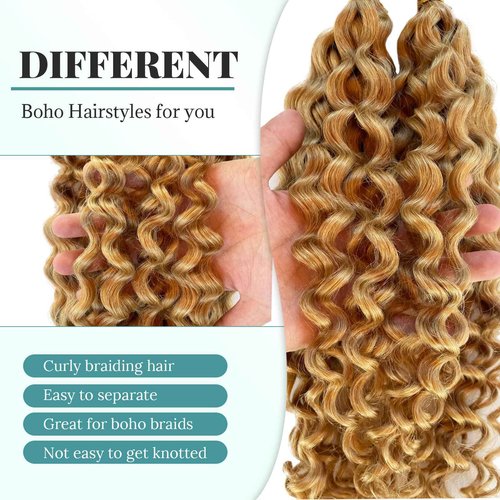 Human Braiding Hair for Boho Braids Human Hair Braiding Hair 100g 2 Bundles 14 Inch Curly Boho Hair for Braiding Knotless Deep Water Wave Bulk Human Hair for Braiding Bohemian Hair