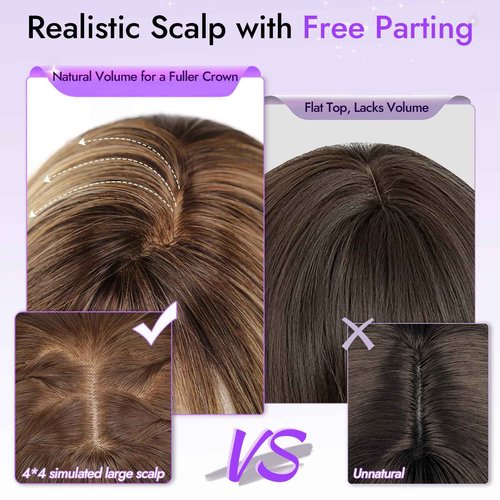 Eawwii Wig with Bangs for Women Ash Blonde with Silver Highlights-Dark Roots Straight Face-Framing Layers Hairstyle 4x4 Realistic Scalp Glueless Synthetic Wigs Medium Length for Everyday Use